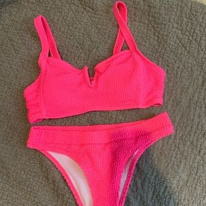 Hot Pink Crinkle Bikini Set